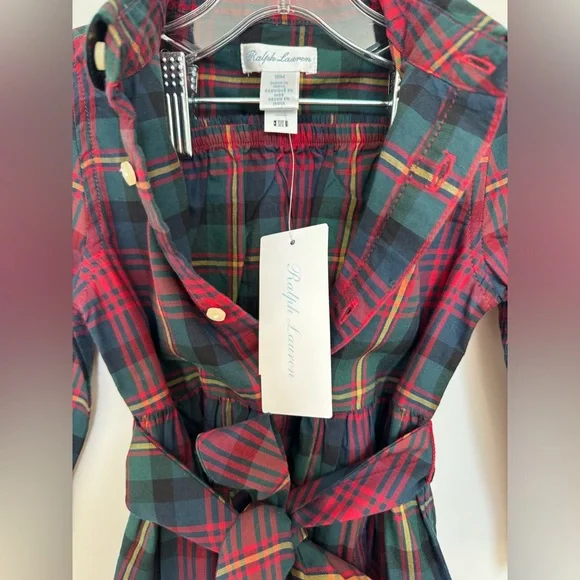 New Baby Ralph Lauren Plaid Twill Shirtdress & Bloomer Set - Picture 4 of 5
